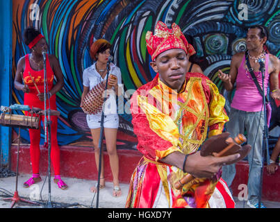 HAVANA, CUBA - JULY 18 : Rumba dancer in Havana Cuba on July 18 2016. Rumba is a secular genre of Cuban music involving dance, percussion, and song. I Stock Photo