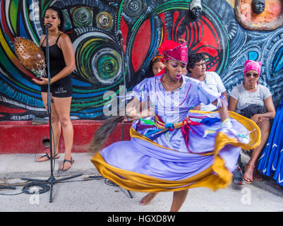 HAVANA, CUBA - JULY 18 : Rumba dancer in Havana Cuba on July 18 2016. Rumba is a secular genre of Cuban music involving dance, percussion, and song. I Stock Photo