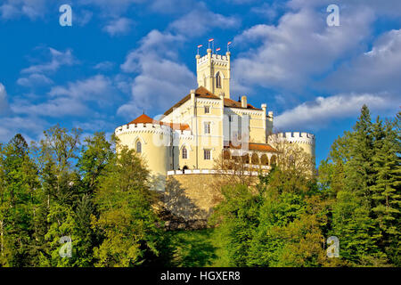 Colorful castle on green hill, Trakoscan, Croatia Stock Photo