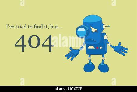 Sad robot spreads its hands. Error 404 page design template. Stock Vector