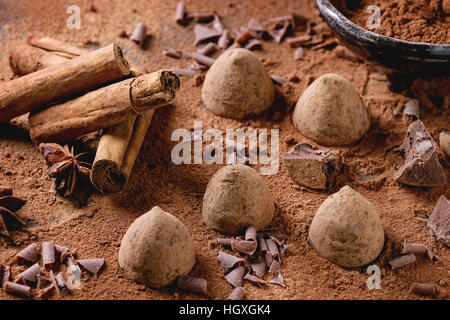 Chocolate truffles with cocoa powder Stock Photo