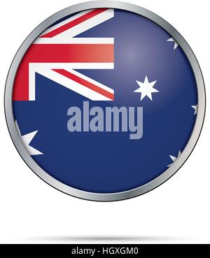 Vector Australian flag Button. Australia flag in glass button style with metal frame. Stock Vector