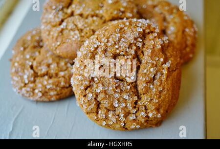Ginger snap cookies with sparkling crystallized sugar Stock Photo