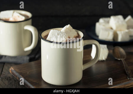 Warm Hot Chocolate with Square Marshmallows in a Mug Stock Photo