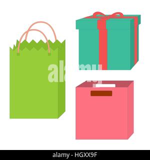 Set of empty boxes and packages, isolated on a white backgrounds, vector illustration Stock Vector