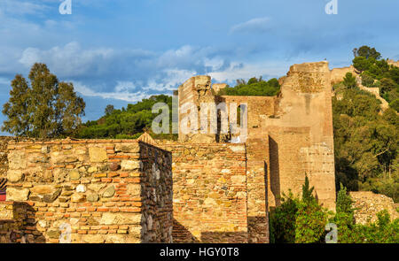 Stone walls and towers of the Alcazaba Fortress in Malaga. Spain. Andalusia. Stock Photo
