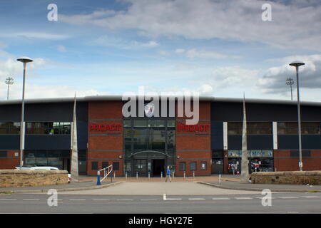 Exterior of The Proact Stadium, Derbyshire; home to Chesterfield Football Club Stock Photo