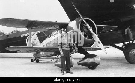 Jimmy Doolittle and his Laird Super Solution, winner of the inaugural 1931 Bendix Trophy race, flying from Burbank, California, to Cleveland, Ohio. Stock Photo