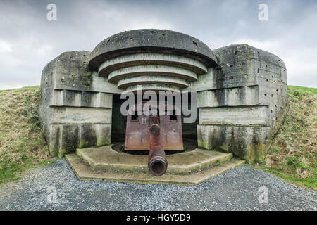 German bunkers and artillery in Normandy,France near Utah and Omaha Beach. Stock Photo