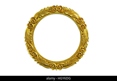 Oval golden  picture frame isolated  over white. Stock Photo