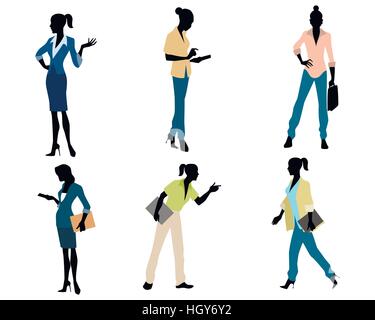 Vector illustration of a six businesswomen silhouettes Stock Vector