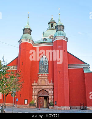 The  St Jacob's Kyrka, dedicated to apostle Saint James the Greater, patron saint of travellers, Jakobsgatan street Stock Photo