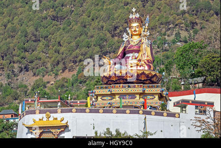 Big golden statue of Padmasambhava at the sacred Rewalsar lake, Himachal Pradesh, India. Stock Photo