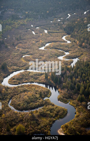 The boggy wetalnds of the Nulhegan River in Ferdinand, Vermont.  Near Island Pond.  Conte National Wildlife Refuge.  Northeast Kingdom. Connecticut Ri Stock Photo