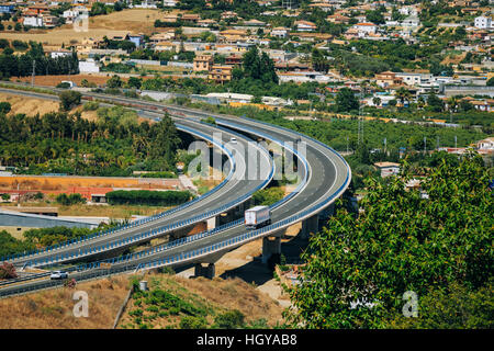 Motion Cars On Freeway Near Mijas In Spain, Europe. Stock Photo