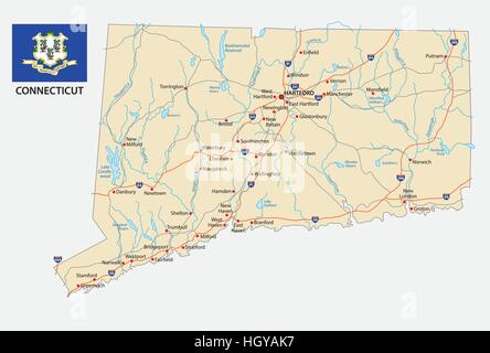 Connecticut road map with flag Stock Vector