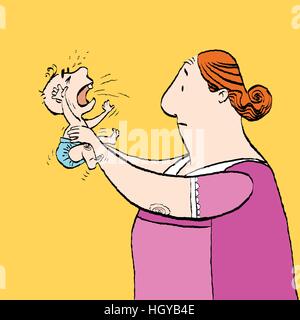 Babysitter and the baby is crying Stock Vector