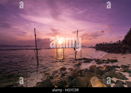 Traditional Sri Lankan stilt fishermen Stock Photo