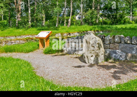 THE HEIGHTS OF FODDERTY STONE AND EXPLANATORY NOTICE BOARD LOCATED AT THE GUNN MEMORIAL STRATHPEFFER Stock Photo