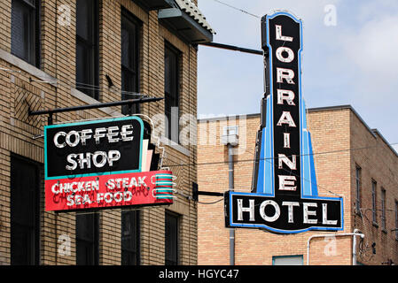 Neon sign, Lorraine Motel, Memphis, Tennessee, USA Stock Photo