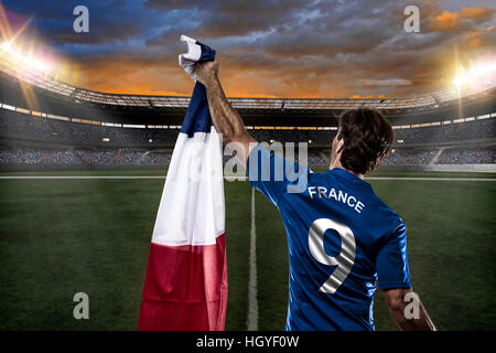 French soccer player, celebrating with the fans. Stock Photo