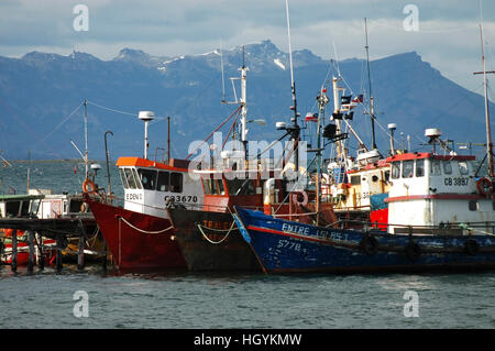 Ships in Ultima Esperanza Bay, Puerto Natales, Chile Stock Photo