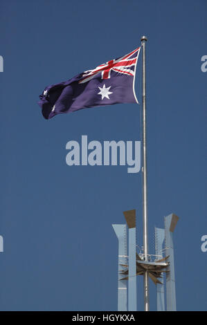 Flag on the Australian Parliament, Canberra, ACT, Australia Stock Photo