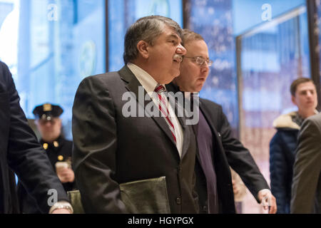 New York, USA. 13th January 2017. AFL-CIO President Richard Trumka is seen upon his arrival in the lobby of Trump Tower in New York, NY, USA on January 13, 2017. Credit: MediaPunch Inc/Alamy Live News Stock Photo