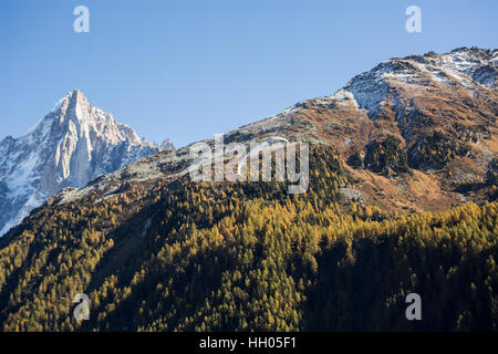 A parapenter flying in the Chamonix valley Stock Photo