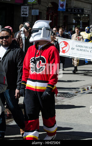 Calgary, Alberta, Canada - April 17 2015: Calgary Flames clone troop cosplay from the Calgary Comic an Entertainment Expo Parade Stock Photo