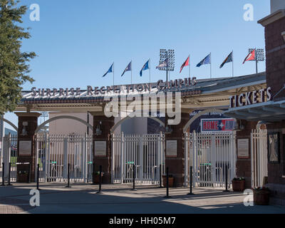 Entrance, Cactus League spring training baseball, Surprise Stadium, Surprise Recreation Campus, Surprise, Arizona. Stock Photo