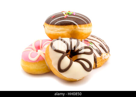 Pile of assorted homemade tasty donuts on white background Stock Photo