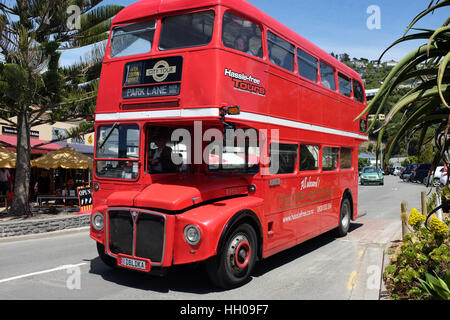 A London double-decker bus used for tourists trips in Christchurch, New Zealand. Stock Photo