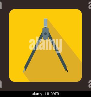 Compass tool icon in flat style on a yellow background Stock Vector