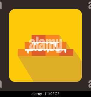 Brick wall icon in flat style on a yellow background Stock Vector
