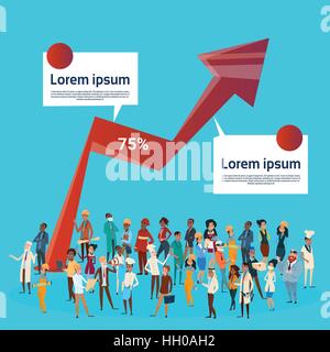 People Group Different Occupation Set, Employees Mix Race Workers Graph Background Stock Vector