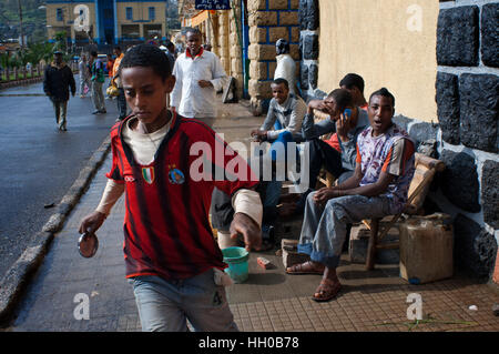 Street scene in Gondar city, Ethiopia. Gondar is one of the most wonderful sites in the world. Not only for its impressive Royal Palace, its Fasilid B Stock Photo