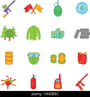 Paintball icons set, cartoon style Stock Vector