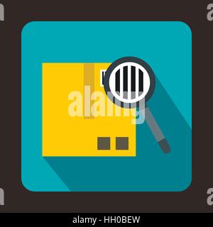 Cardboard box and magnifying glass icon Stock Vector