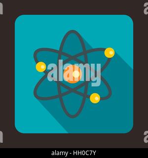 Atom with electrons icon, flat style Stock Vector