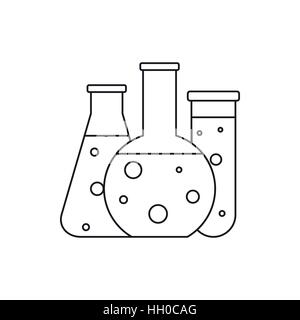 Chemical laboratory flasks icon, outline style Stock Vector