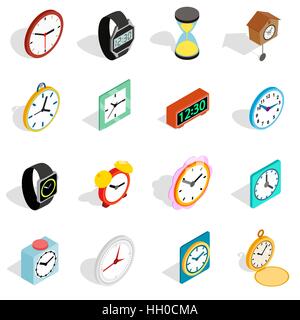 Clock icons set in isometric 3d style Stock Vector