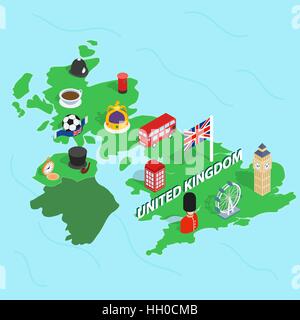 United Kingdom map, isometric 3d style Stock Vector