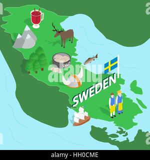 Sweden map, isometric 3d style Stock Vector