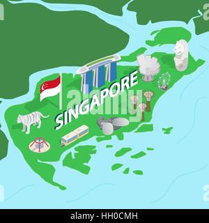 Singapore map, isometric 3d style Stock Vector