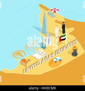 United Arab Emirates map, isometric 3d style Stock Vector