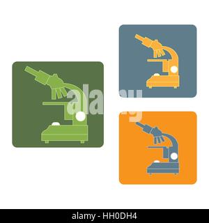 Stylized vector icons of microscope in different colors. Magnifying device sign. Laboratory equipment symbol. Stock Vector