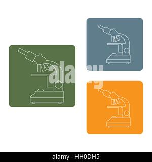 Stylized vector icons of microscope in different colors. Magnifying device sign. Laboratory equipment symbol. Stock Vector