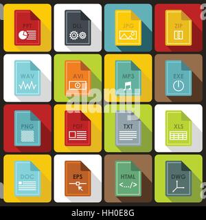File format icons set in flat style Stock Vector