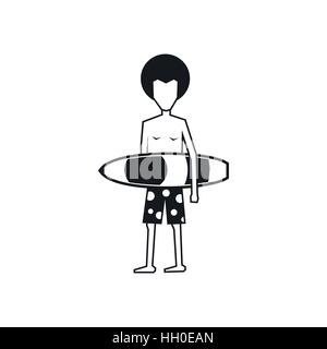 Surfer with surfboard icon, simple style Stock Vector